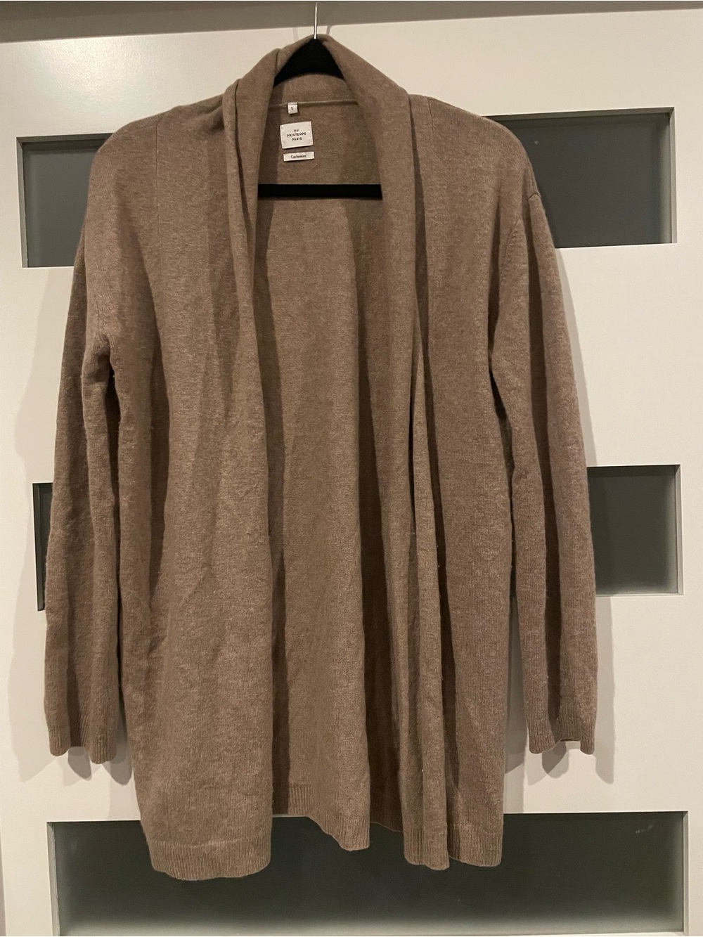 Open-Front Women’s Cashmere Cardigan Sweater in Taupe